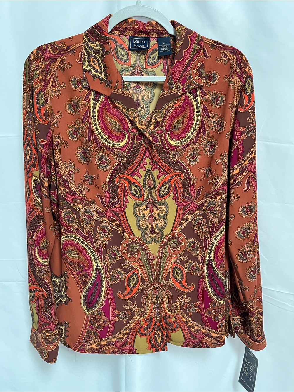 Vintage Laura Scott Women's Rust Paisley Button-Up Blouse NWT